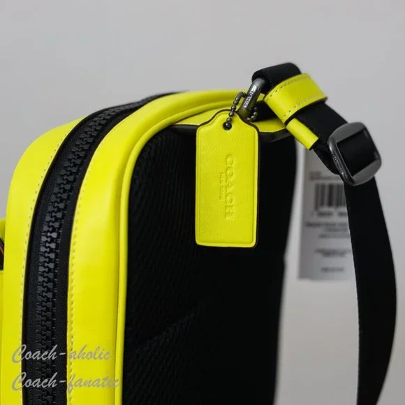 NWT Coach CL432 Track Pack In Colorblock Signature Canvas Mahogany/Bright Yellow - Picture 6 of 10